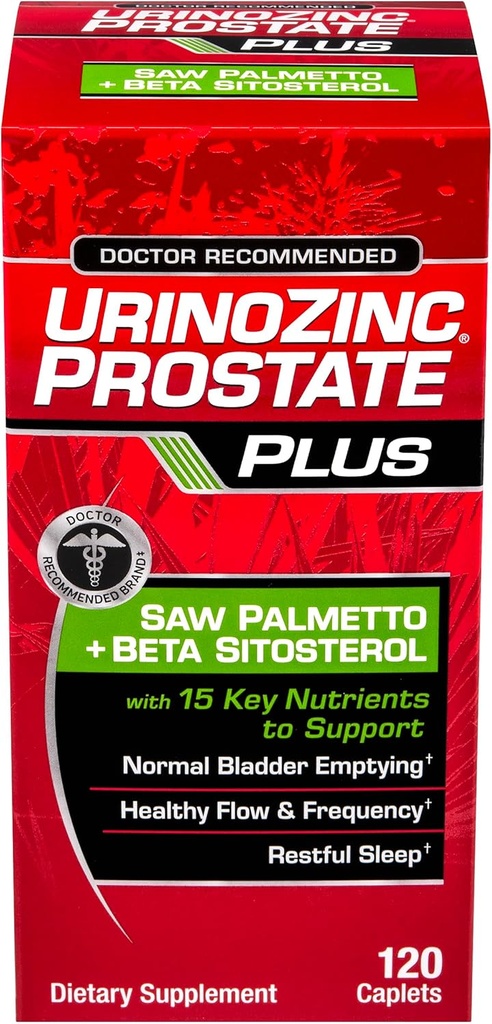 Urinozink prostata Plus, Saw Palmetto & Beta sitosterol supplement til mænd, Reducer hyppig vandladning (2 måneder Tilgang, 120 Tæl)