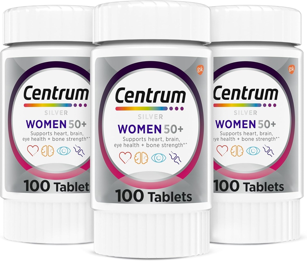 Centrum sølv kvinders Multivitamin til kvinder 50 Plus, Multivitamin / multimineral supplement med vitamin D3, B Vitamin, Calcium og antioxidanter, Gluten Free, Non- GMO Ingredienser - 300 Greve