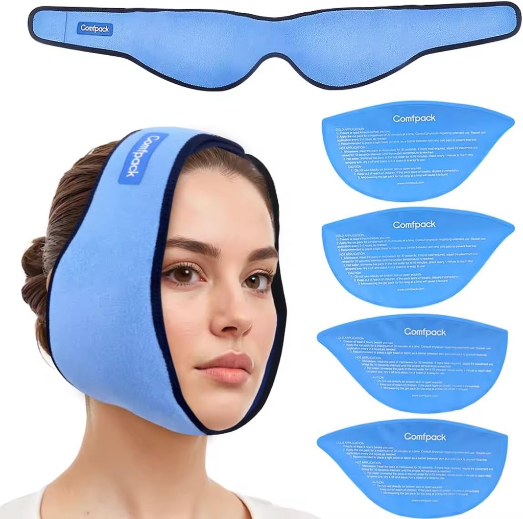 Ice Pack til Visdom Tænder Fjernelse med 4 Genanvendelige Hot Cold Gel Pakker, Visdom Tænder Ice Pack Head Wrap til Tonsillectomy, TMJ, Tandudtrækning, Jaw Pain, Oral kirurgi, kosmetisk injektion