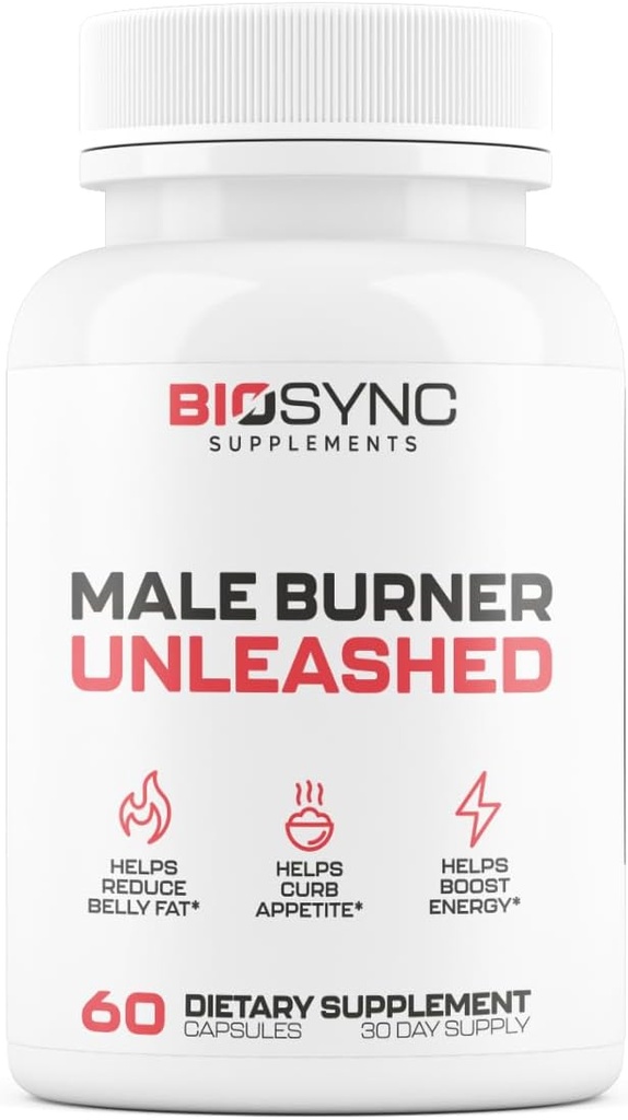 BioSync - Mandlige Burner UNLEASHED MSD 124; Fat Burner for mænd vægttab piller MSD 124; Appetite Suppressant, Carb Blocker, Energy Booster MSD 124; 6 Ultra Dosed Kraftfulde Ingredienser MSD 124; Safe 3. part testet - 60 kapsler
