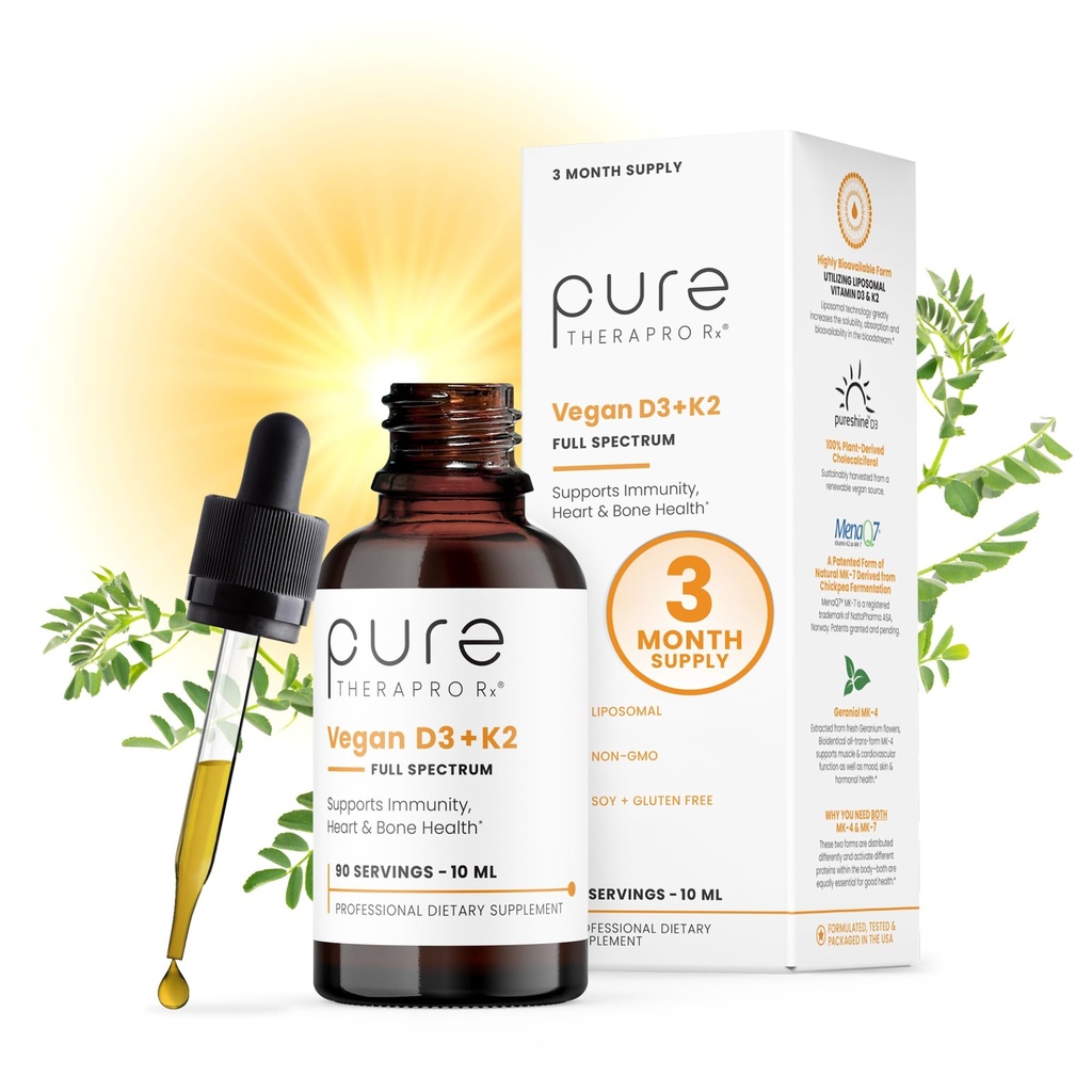 Pure Therapro Rx Vegan D3 + K2 Økologisk 100% Liposomal 10ml Made in USA