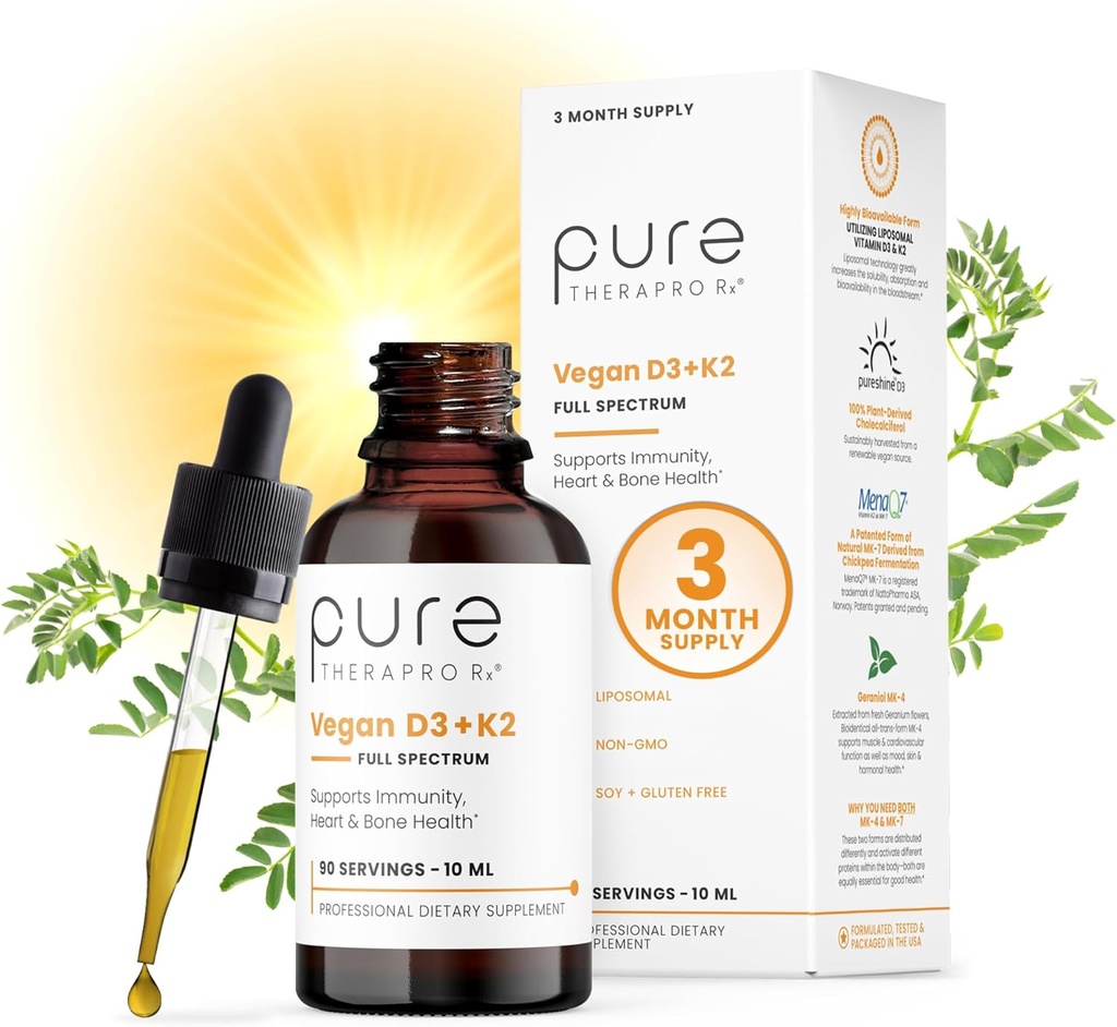 Pure Therapro Rx Vegan D3 + K2 Økologisk 100% Liposomal 10ml Made in USA