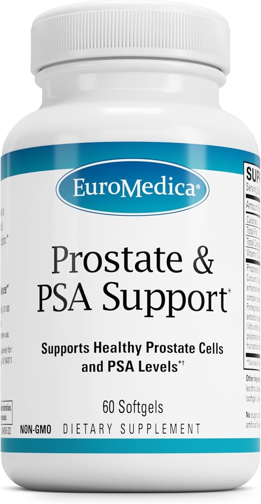 EuroMedica Prostata og PSA Support - Kosttilskud til sund prostata & Hormone Balance Support - Urtetilskud med curcumin, gurkemeje Essential Oil & Grape Seed Extract - 60 Softgels