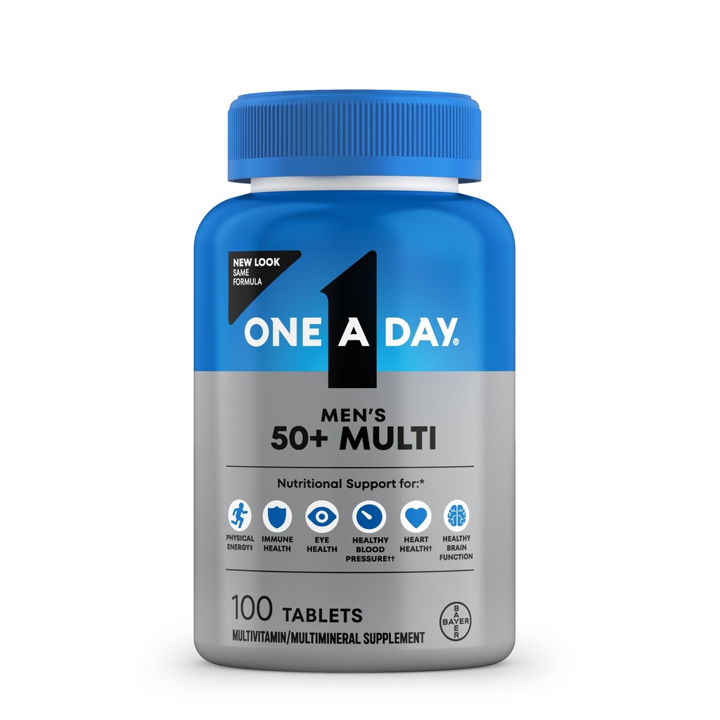 One A Day Mænds 50 + Multivitaminer, tillæg med A, C, D, E og zink til immunforsvar *, Calcium & Mere, 100 tabletter
