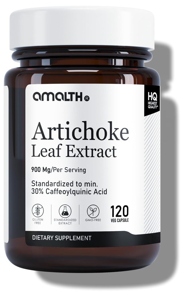 Amality Artiskoke Leaf Extract 120 Veg Kapsler -20% Coffeoylquinic Acid Standardized Extract - Understøtter lever & fordøjelse Non- GMO Gluten Free