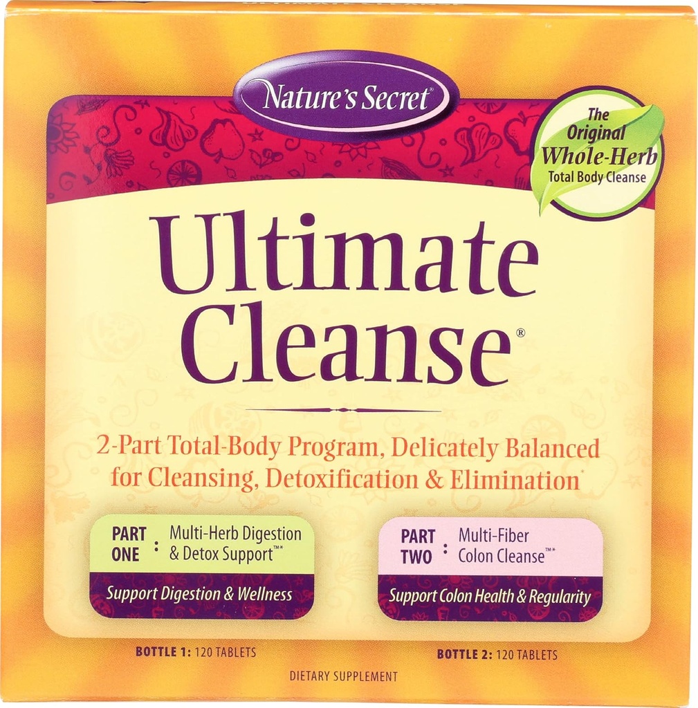 Ultimate Cleanse by Nature 's Secret Mea124; Cleansering, Afgiftning & Elimination, To 120 Tablet Flasker