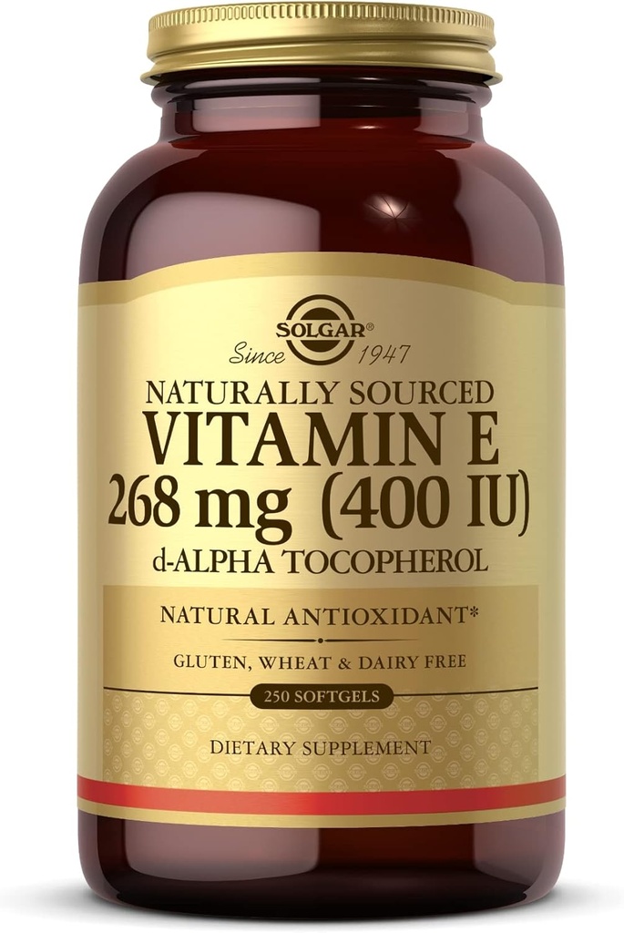 Solgar E 268 mg (400 IE) - 250 Softgels - Naturligt - Sourced Vitamin E som d- Alpha Tocopherol - Gluten Free, Dairy Free - 250 Servering