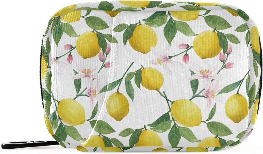 Vandfarve Floral Lemon Pill Box 7 Dag Pill sag Rejse Pill Organizer Bag med lynlås Portable ugentlige sag Kompakt størrelse for Vitamin Supplement Holder
