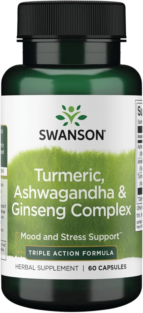 Swanson Full Spectrum Turmerisk Ashwagandha & Ginseng Complex 60 Kapsler