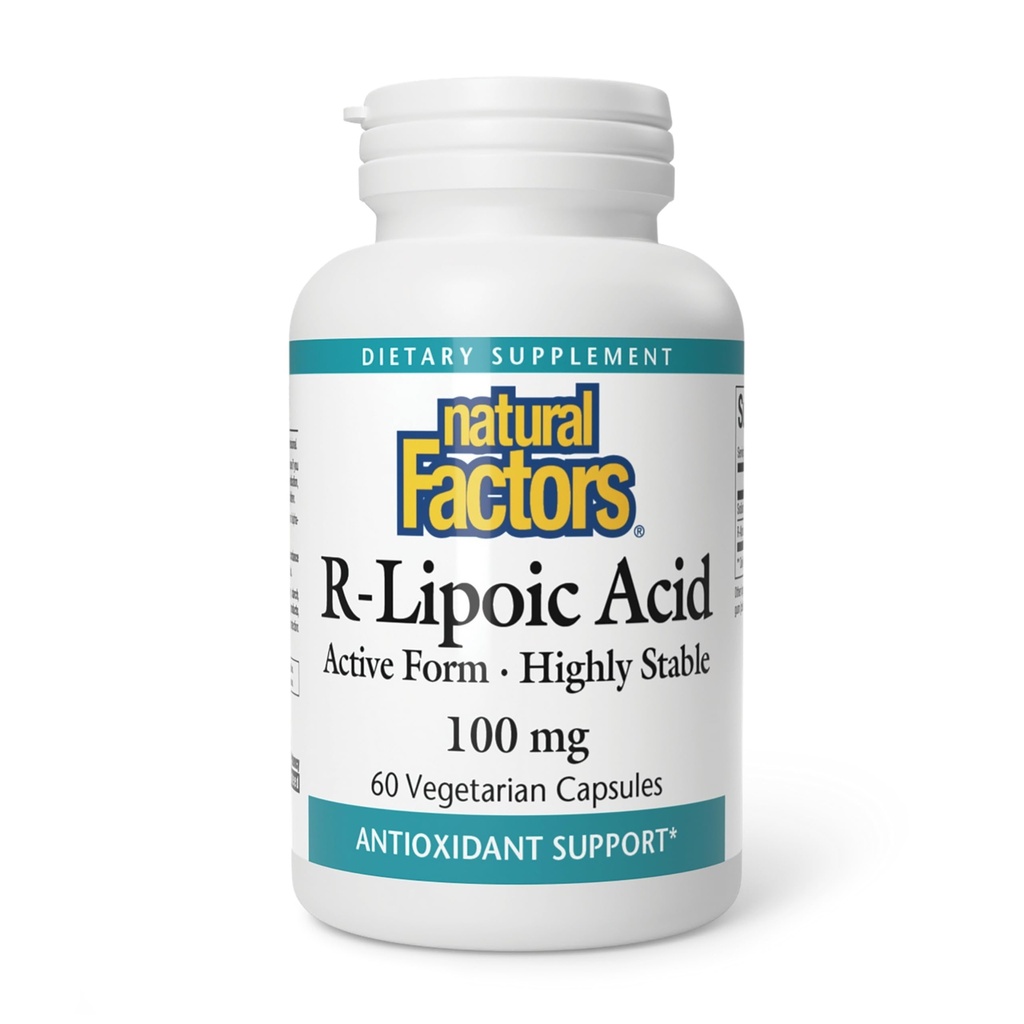 Naturlige faktorer, R- lipoinsyre, antioxidant Support, 60 kapsler