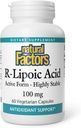 Naturlige faktorer, R- lipoinsyre, antioxidant Support, 60 kapsler