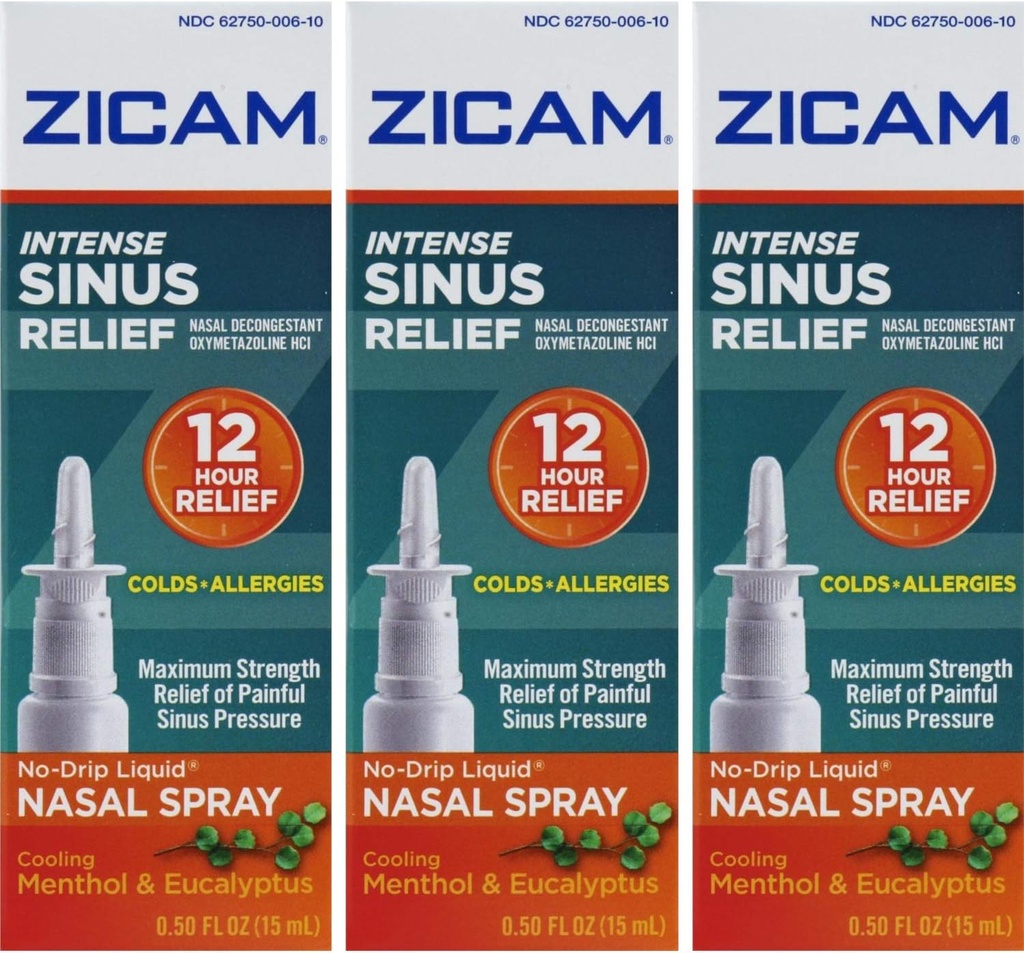 Zicam Intense Sinus Relief, Cooling Menthol & Eucalyptus Pump 0, 5 fl oz (Mængde af 3)
