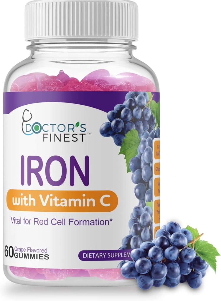 Læger Bestillinger Iron 10mg C-vitamin Gummies, Vegetarisk GMO- Free Gluten Free, Great Tasting Natural Grape Flavor Gummy Vitamin, Kosttilskud, Red Cell Formation, for voksne og børn, 60 Gummies
