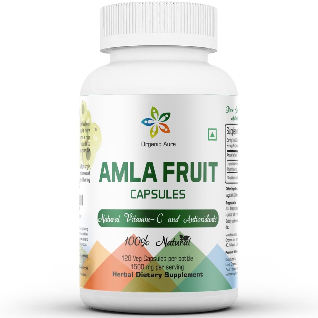 Amla kapsler 1500mg - 120 Veg kapsler. Rå og ren naturlig C-vitamin, naturligvis øger immunitet, hud glød, energi & abundant antioxidanter. Hel grøn supermad ernæring. Non GMO- Gluten Free.