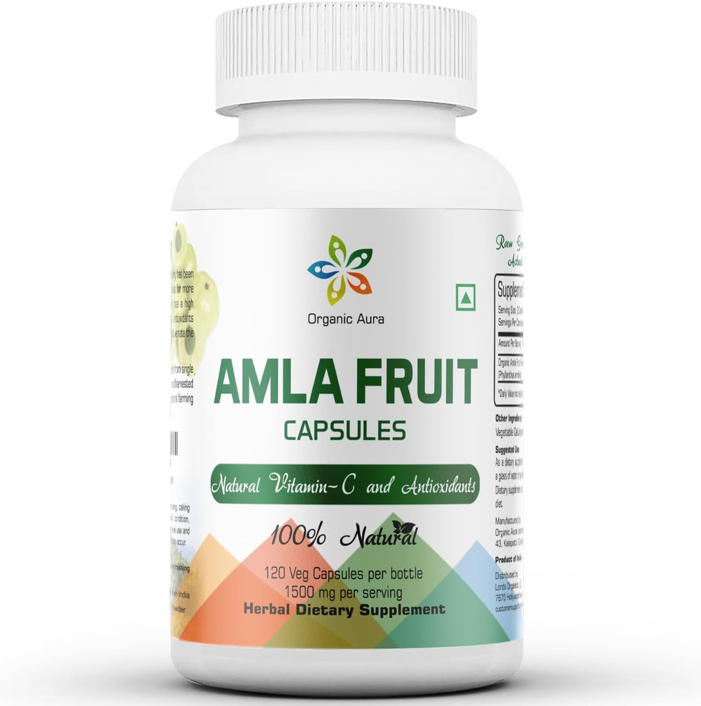 Amla kapsler 1500mg - 120 Veg kapsler. Rå og ren naturlig C-vitamin, naturligvis øger immunitet, hud glød, energi & abundant antioxidanter. Hel grøn supermad ernæring. Non GMO- Gluten Free.
