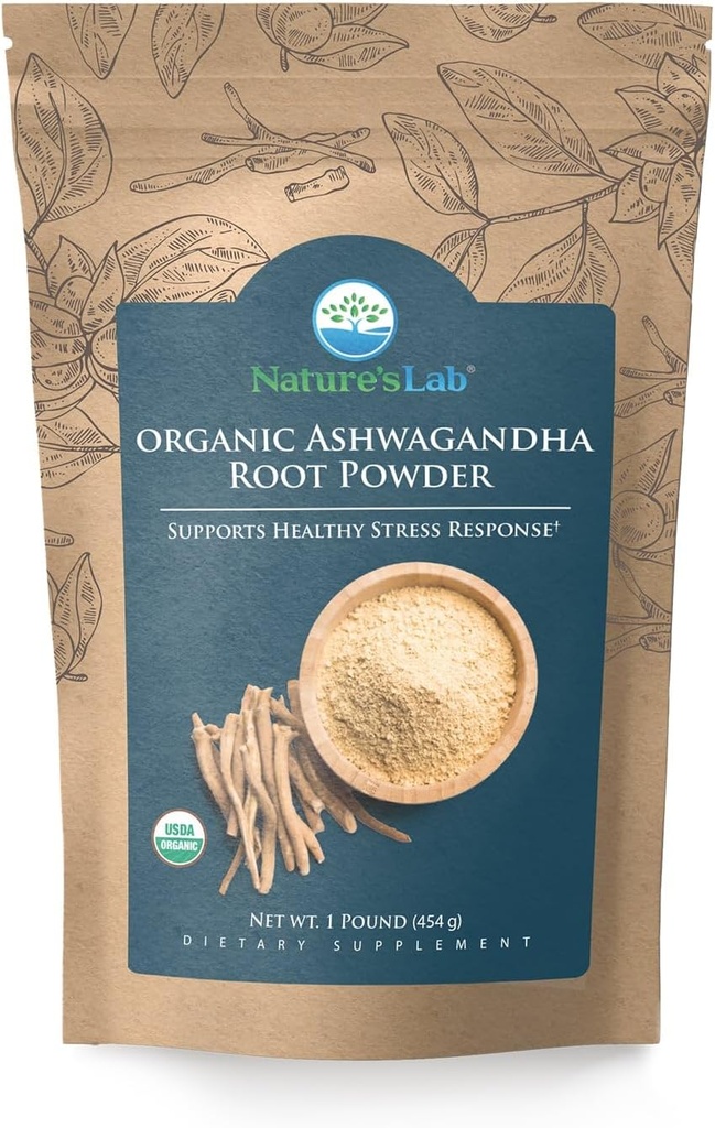 Nature 's Lab Organic Ashwagandha Root Powder - 1lb Bag (227 Servere)