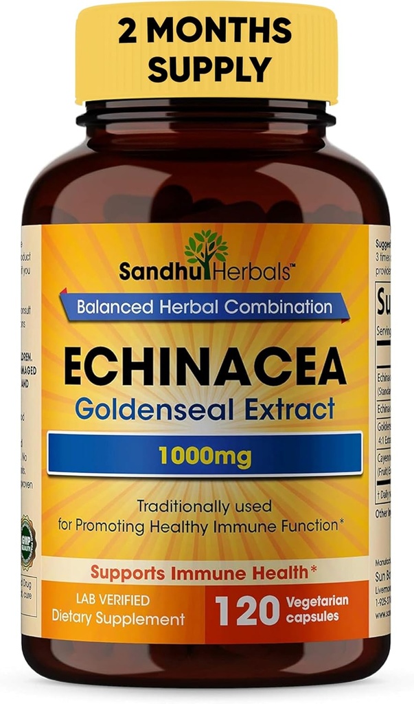 SANDHUHERBALS Sandhu Herbals Echinacea Goldenseal 1000 Mg 120 Kapsler