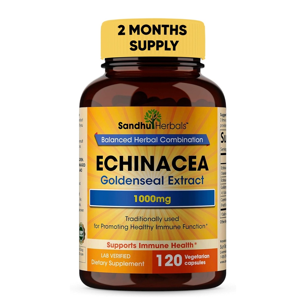 SANDHUHERBALS Sandhu Herbals Echinacea Goldenseal 1000 Mg 120 Kapsler