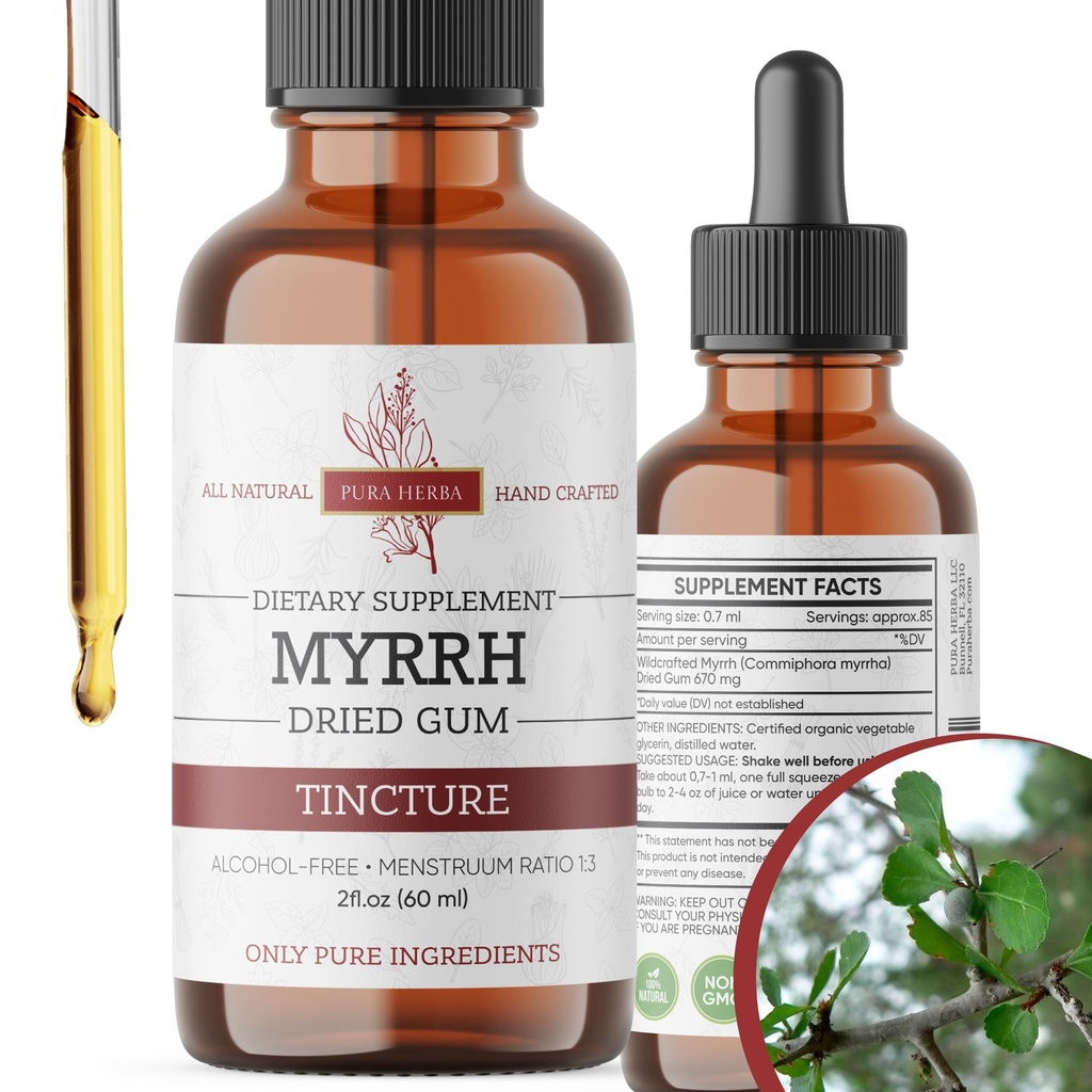 Organic Myrrh Liquid Extract - Alkohol- Free Tincture Drops Dep 124; Non- GMO, Vegan, Gluten- Free Herbal Supplement