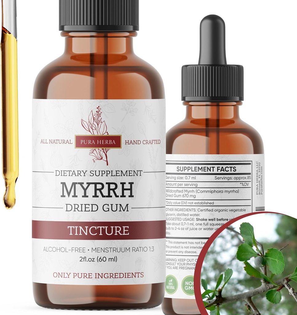 Organic Myrrh Liquid Extract - Alkohol- Free Tincture Drops Dep 124; Non- GMO, Vegan, Gluten- Free Herbal Supplement