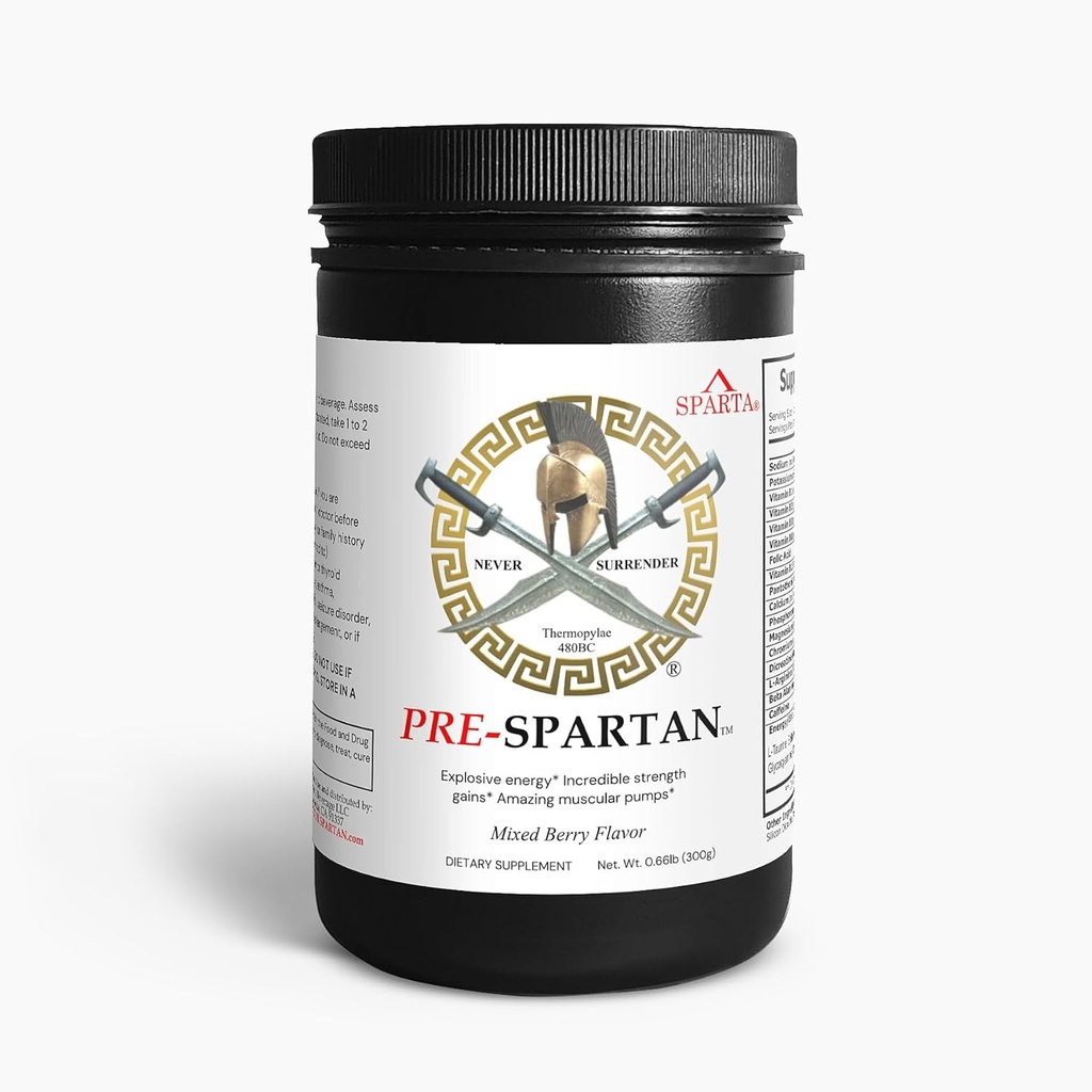 PRE- Spartan workout Energy Drikke Powder AAKG, Leverer Intensive workout Energy, Focus & Pumps Gain Muscle L Citrullin Arginin 30 Sevings - Brændstof din spartaner