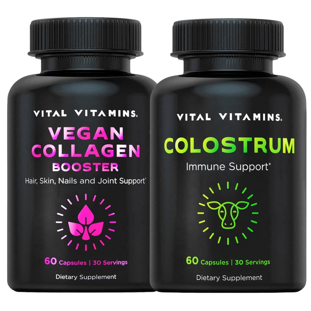 Vital Vitamins Vegan Collagen Booster Capsules + Colostrum Capsules Supplement