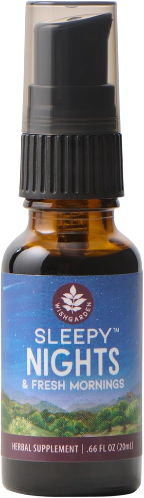 WishGarden Urter Sleepy Nights & Fresh Mornings - All- Natural Herbal Sleep Aid Tinktur, Organic Sleep Supplement w / Passionflower, Humle & Schedlcap, Understøtter dyb søvn og sund søvn cykler, .66oz