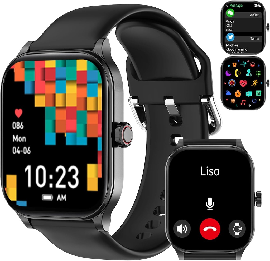 Smart Watch for kvinder Mænd (Svar / Make Call), Smartwatches med hjertefrekvens / SpO2 / Sleep / Stress Monitor, IP68 Vandtæt Aktivitet Tracker til Android iPhone, 100 + Sport Fitness ure (sort, 1,85 ")
