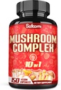 Satoomi 10in1 Mushroom Complex Kosttilskud - 5 måneder Supply - Blended with Lions Mane, Cordyceps, Reishi, Chaga, Maitake, Shitake & andre -Brain Support - 150 Kapsler