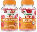 Lifeable Immunsupport Kids + Biotin Kids, Gummies Bundle - Great Tasting, Vitamin Supplement, Gluten Free, GMO Free, Chewable Gummy