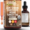 Mushroom Supplement Liquid Drops with Lions Mane Turkey Tail Cordyceps Reishi Chaga Shitake Maitake Tremella Oyster Mushrooms Poria Supplement and Enokitake Mushrooms Complex Blend by Clean Nutra