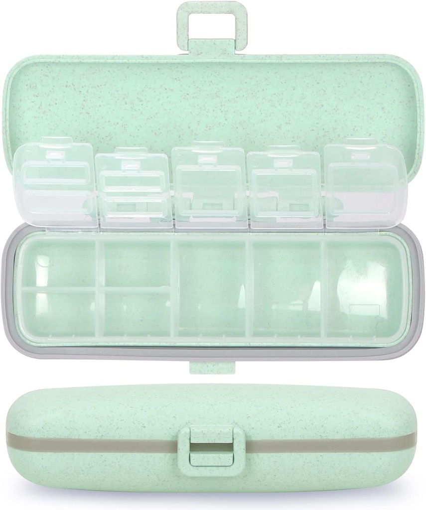 Naturetouch Pill Organizer, 7 kompartmenter Pill Box Portable Travel Medicine Organizer til purse eller Pocket 7 dag Pill Dispenser opbevaring sag med lås for Vitamin Medicin Fish Oil Kosttilskud Gree