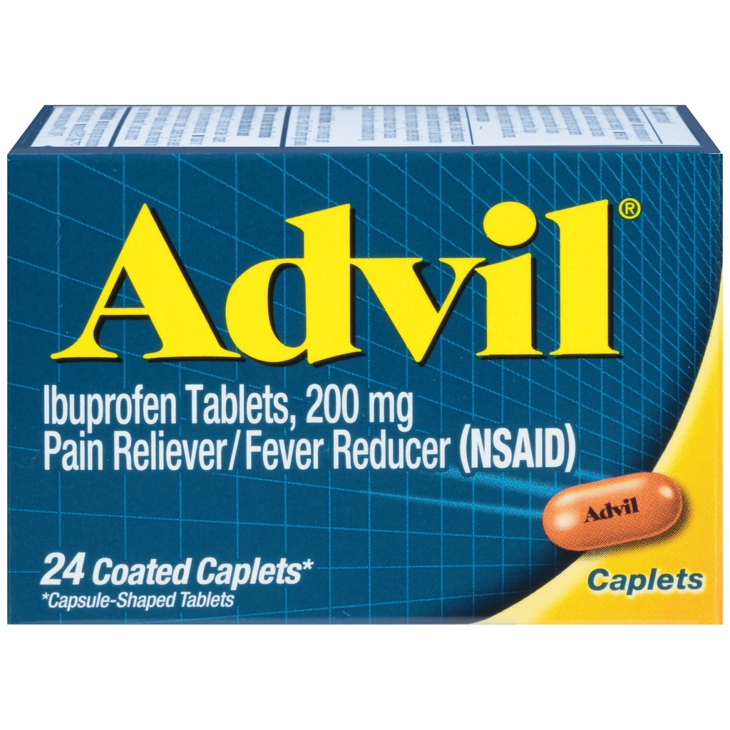 Advil Coated Caplets Pain Reliever og Fever Reducer Ibuprofen 200mg, 24 Greve