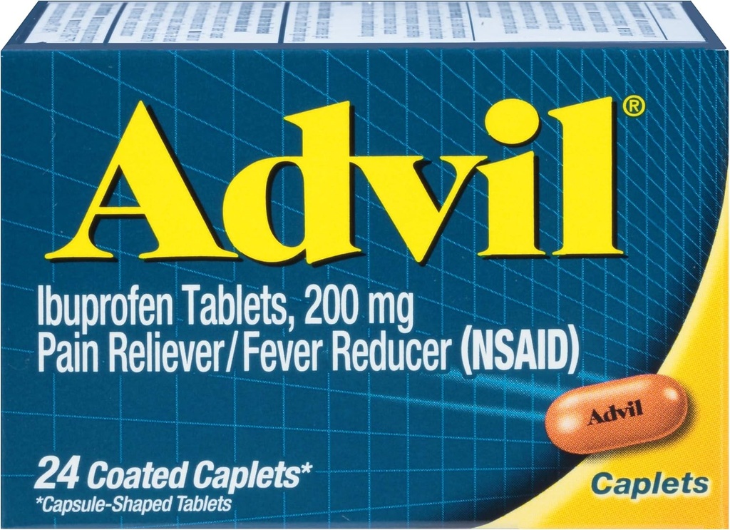 Advil Coated Caplets Pain Reliever og Fever Reducer Ibuprofen 200mg, 24 Greve