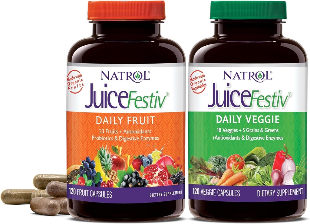 Natrol JuiceFetiv, Den ultimative frugt og Veggie Super- Food til støtte Balanced Nutrition og Samlet velvære, Plus antioxidanter til cellulær sundhed, 120 kapsler (2-greve), Op til en 60 dages forsyning