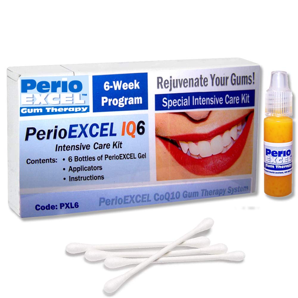 IQ6 Intensive Care Kit 6- uge CoQ10 Gum Gel Behandling og Oral Care Kit med Ultrasoft Perio Tandbørste, Tongue Cleaner, Floss og Oral Care Guide