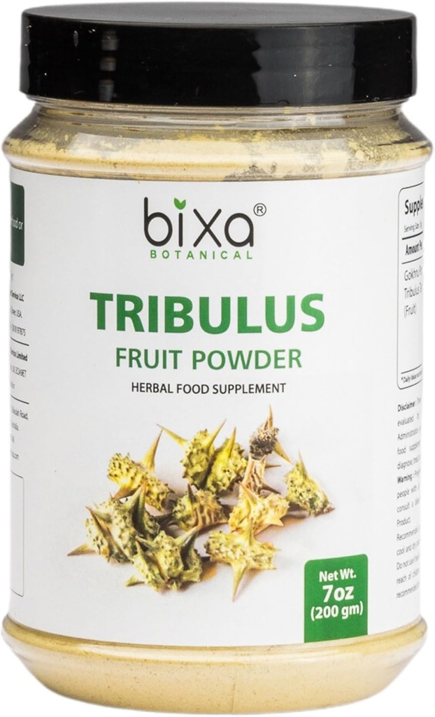 bixa BOTANITIC Tribulus Terrestris Powder (Gokshura / Gokhru) - 200g / 7 Oz- 124; Herbal Supplemented 124; Gluten Free, Non- GMO, Steam Treated, Vegan, 100% Pure.