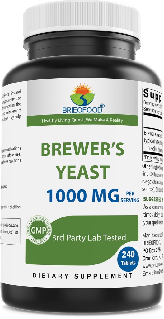 Brieofood Brewers Gær 1000 mg per servering - 240 tabletter - 3. part labe testet for renhed & kvalitet