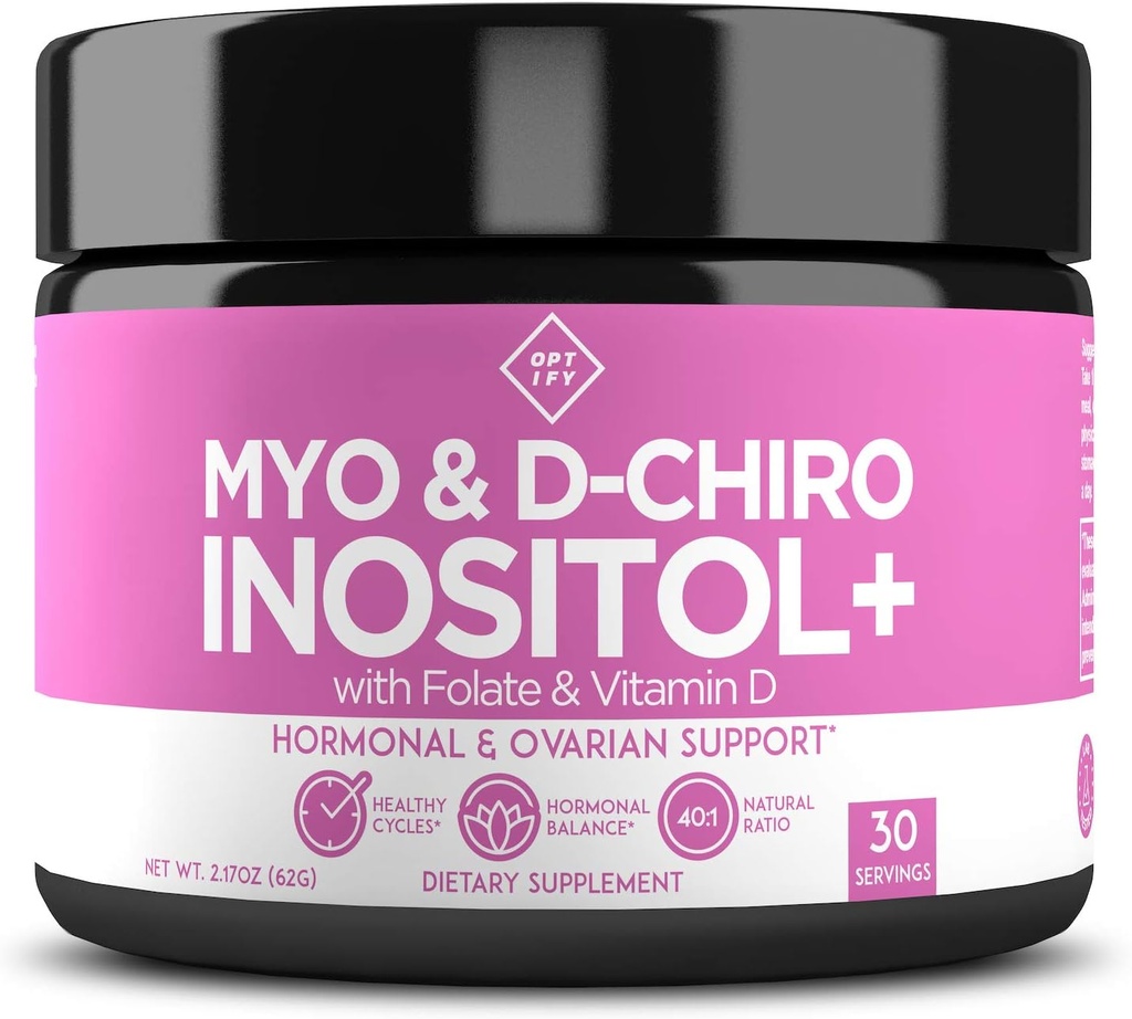 Oplys Myo- Inositol & D- Chiro Inositol supplement Pulver til kvinder - 40: 1 Ratio Plus Folat og D-vitamin - Support Sund Hormonal Balance, Regelmæssige Cykler, og Ovarie Sundhed - 30-dages forsyning