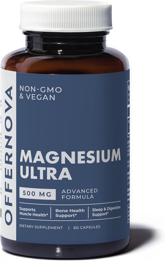 Offernova Magnesium Ultra - Høj Absorption 500 mg Vegansk Magnesium Citrate & Oxide Complex - Boost søvn, fordøjelse og muskelsundhed for mænd og kvinder - Forstoppelse Relief - Citrato de Magnesio