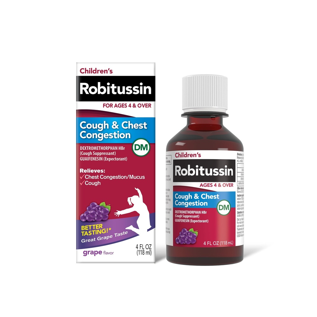 Robitussin Children 's Hough and Chest Congestion DM, Host Medicine for Kids, Grape Flavor - 4 Fl Oz Flaske, 300318715130