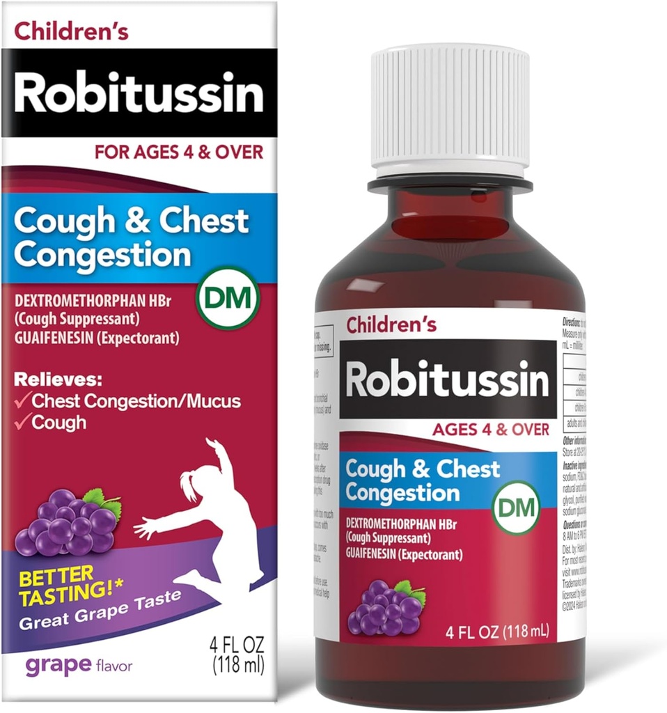 Robitussin Children 's Hough and Chest Congestion DM, Host Medicine for Kids, Grape Flavor - 4 Fl Oz Flaske, 300318715130