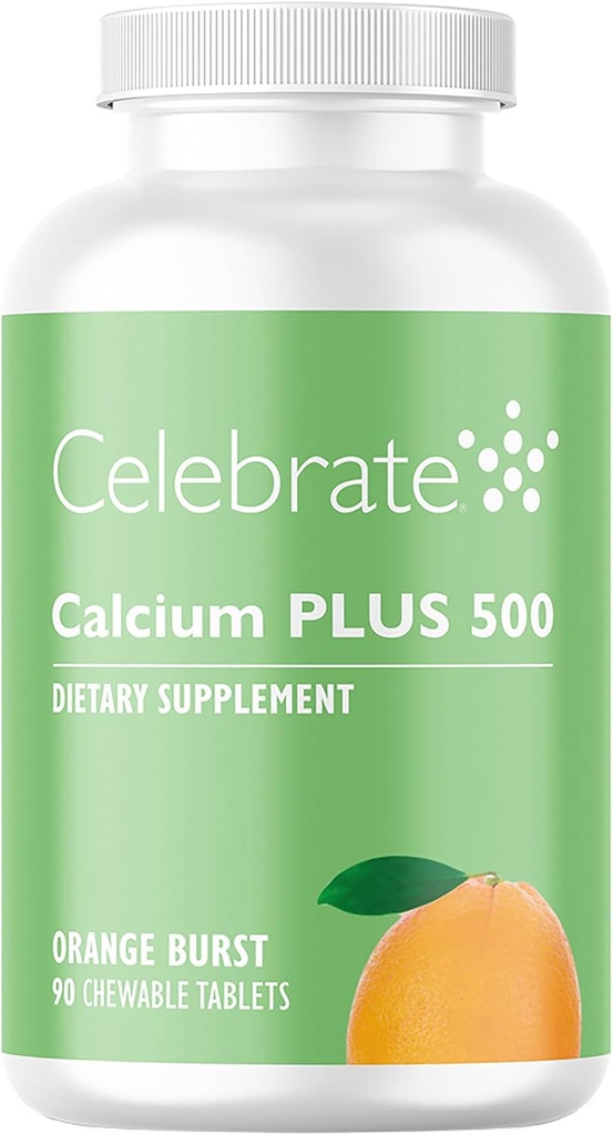 Celebrate Vitamin Calcium Plus 500 Bariatric Calcium Citrate med vitamin D3 Chewable, 500 mg, Gluten- Free & Sugar- Free, Calcium Citrate for Bariatric Patienter, Orange Burst, 90 tal