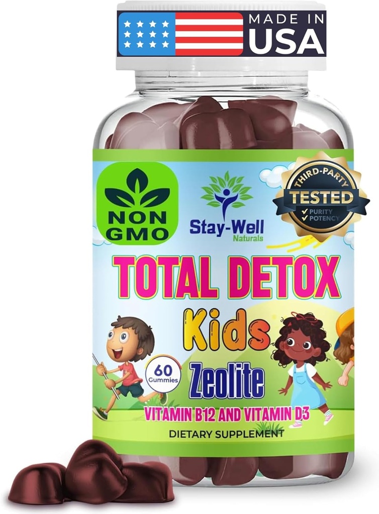 Natural Zeolit Heavy Metal Detox Kids, Chewable Gummy, Mikroniseret Zeolit, Total Body Metal Cleanse, Toxin Cleanse, Non- GMO, 60 Blandede Berry Gummies