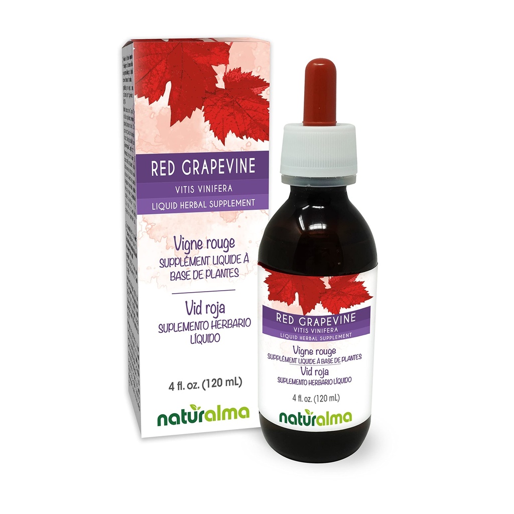 Naturalma Red Grapevine (Vitis vinifera) Leaf Alkohol- Free Tincture - 4 fl oz Liquid Extract in Drops - Herbal Supplement - Vegan