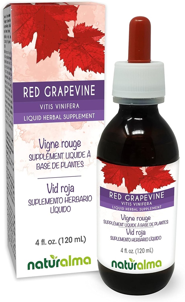 Naturalma Red Grapevine (Vitis vinifera) Leaf Alkohol- Free Tincture - 4 fl oz Liquid Extract in Drops - Herbal Supplement - Vegan