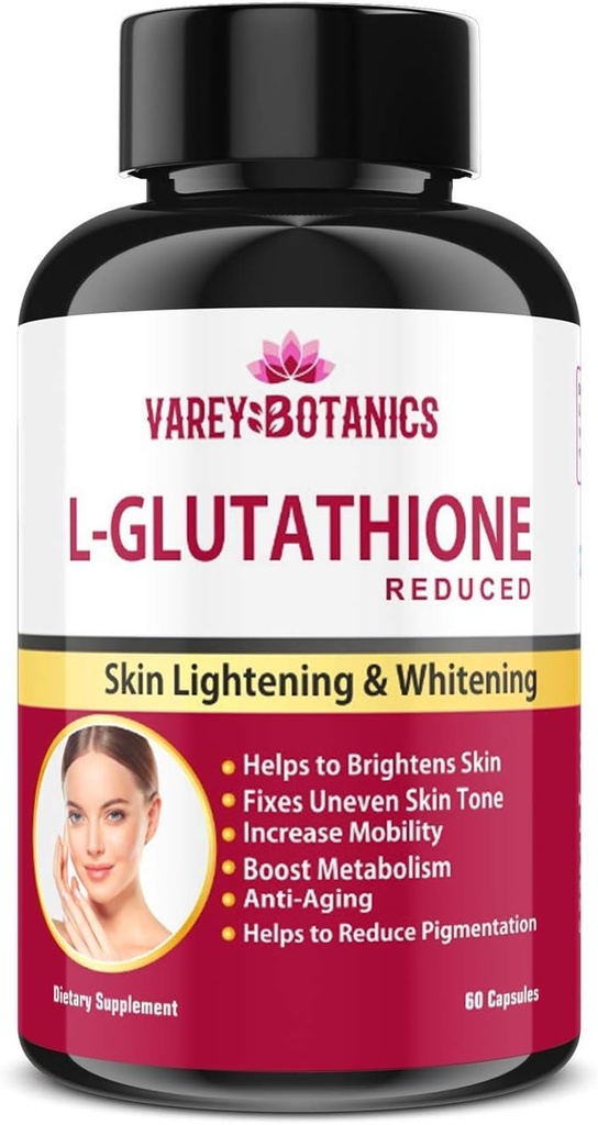 VAREY BOTANIK L- Glutathion Hudblegning og -belysning Kapsler med vitamin C & E, biotin og grape frø Ekstrakt -1000 mg- for mænd og kvinder - 60 Kapsler