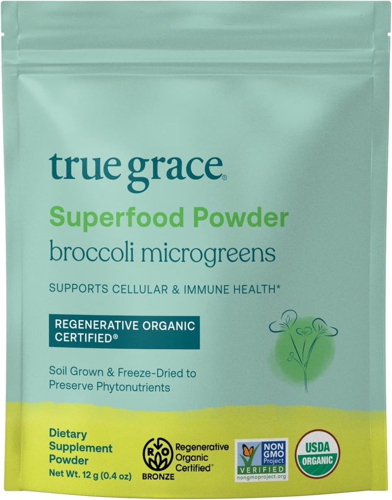 Sand Grace Broccoli Microgreens - 0.4 oz - Daily Superfood Powder for cellular & immunforsvar - Gluten & Soy Free, Vegan, Regenerative Organic Certified - 30 Servere