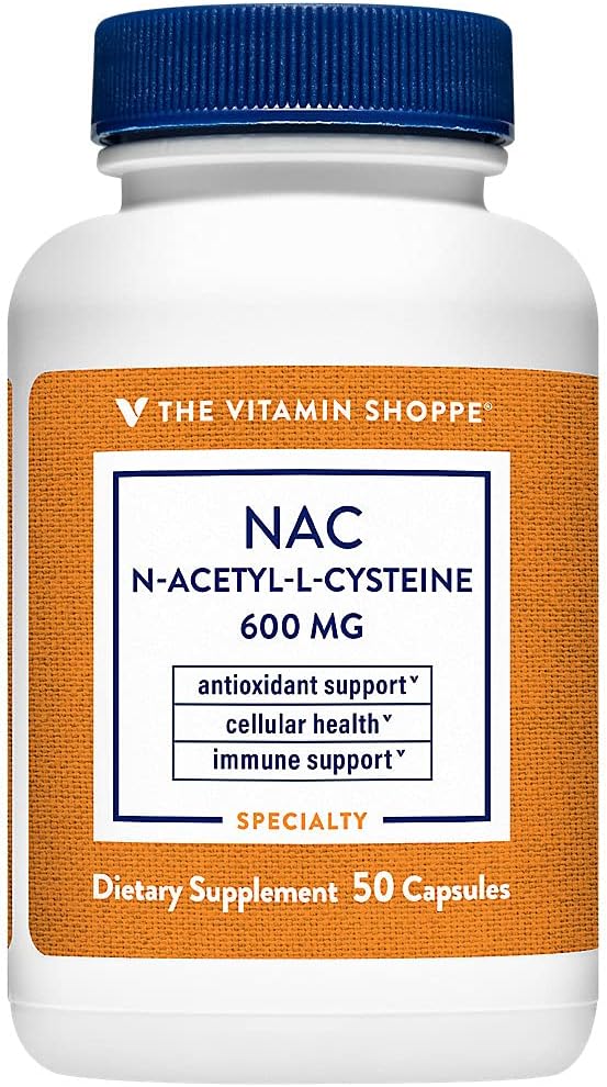 Vitamin Shoppe NAC N- Acetyl- L- Cystein - fremmer cellukorsundhed, immunforsvar og antioxidant - 600 MG (50 kapsler)