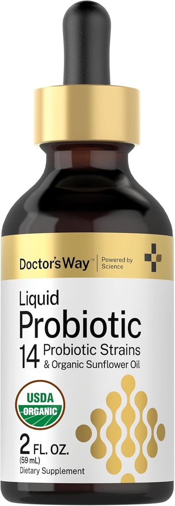 Doctor 's Way Liquid Probiotic Measures 124; 2 fl oz Measures 124; 14 Probiotic Strops med Organic Sunflower Oil Measures 124; Non- GMO supplement